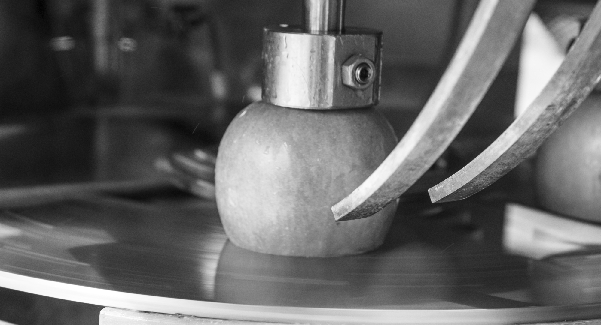 machinery detail in action on fruit in black and white
