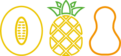small fruit icon yellow melon, pineapple and butternut squash