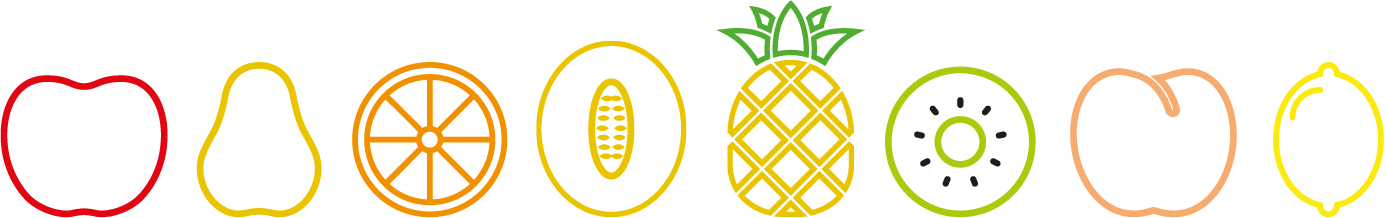 icona frutta colorata mela pera arancia melone gialllo ananas kiwi pesca limone